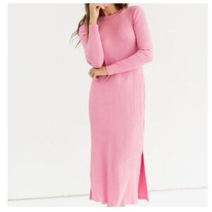 Sonnet James Alexa Ribbed Pink Long Sleeve Split Hem Midi Length Modest Play Dre